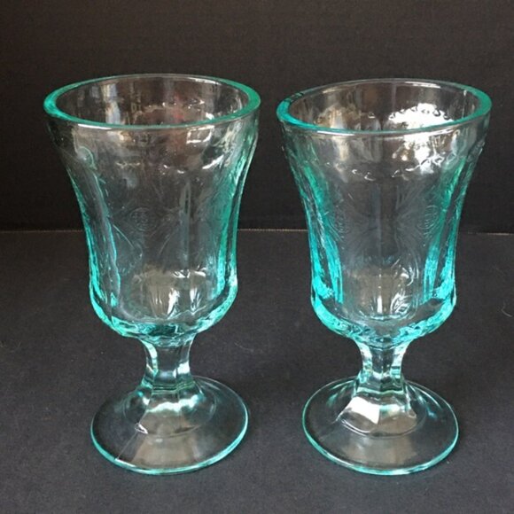 2 Vintage Indiana Glass Goblets Stems Aqua Blue MADRID Collection NEW 1970s-80s - Picture 3 of 3